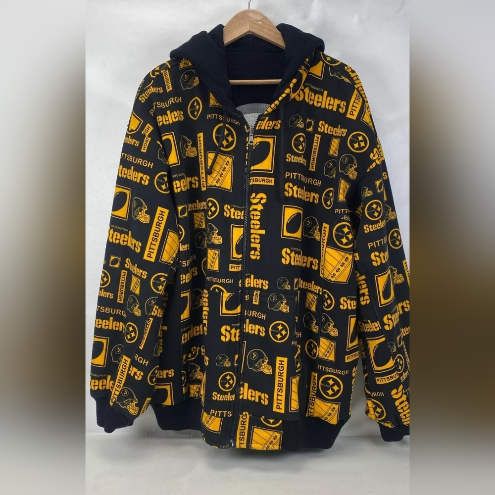 NFL Pittsburgh Steelers Black Waffle Knit Full Zip Reversible Hoodie Jacket XXL - Picture 4 of 6